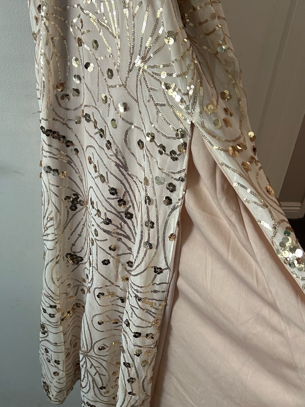 Backless Sequin Cutout Evening Gown in Champagne - Picture 4 of 6